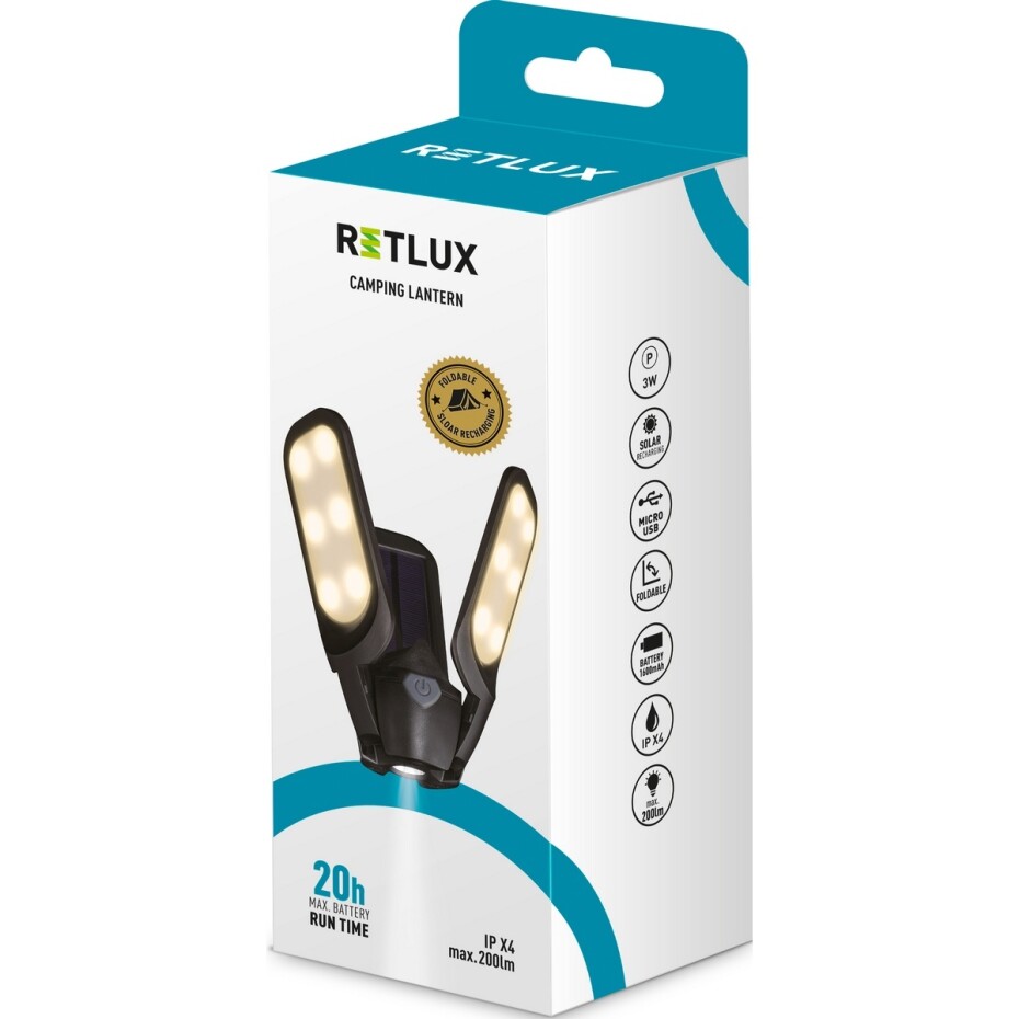 Retlux RPL 601 Kempingová LED svítilna se solárním panelem, 200 lm, výdrž 5 h - main (10)