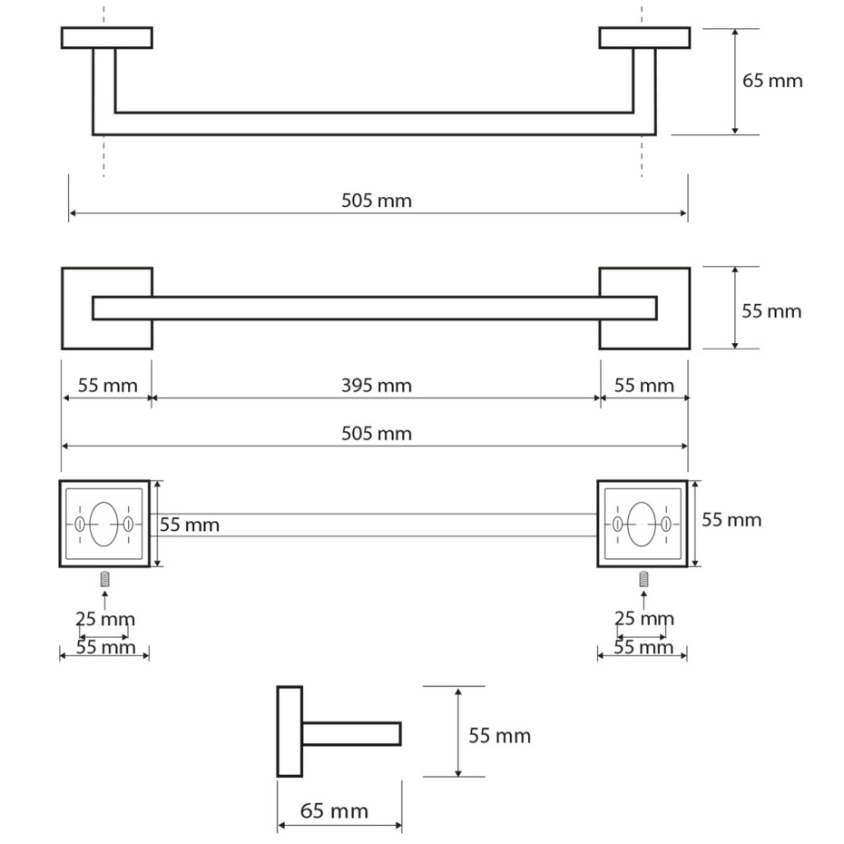 SAPHO XQ402 X-Square držák ručníků 50 cm, stříbrná - main (1)