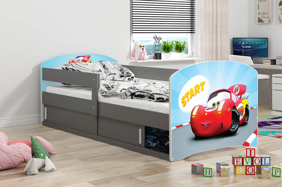 BMS Dětská obrázková postel LUKI 1 | šedá 80 x 160 cm Obrázek: Auto - main (1)
