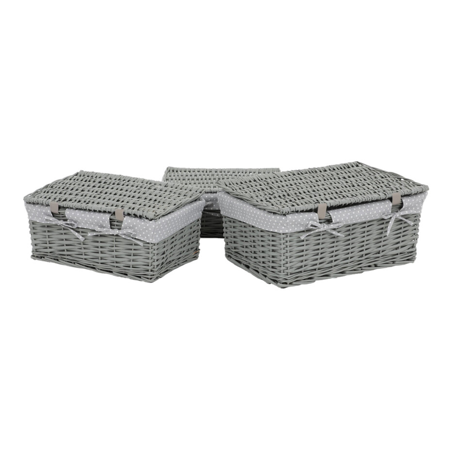 Sada proutěných košů s víkem Šedý puntík, 3 ks, 3 velikosti, 49 x 22 x 35 cm - main (3)