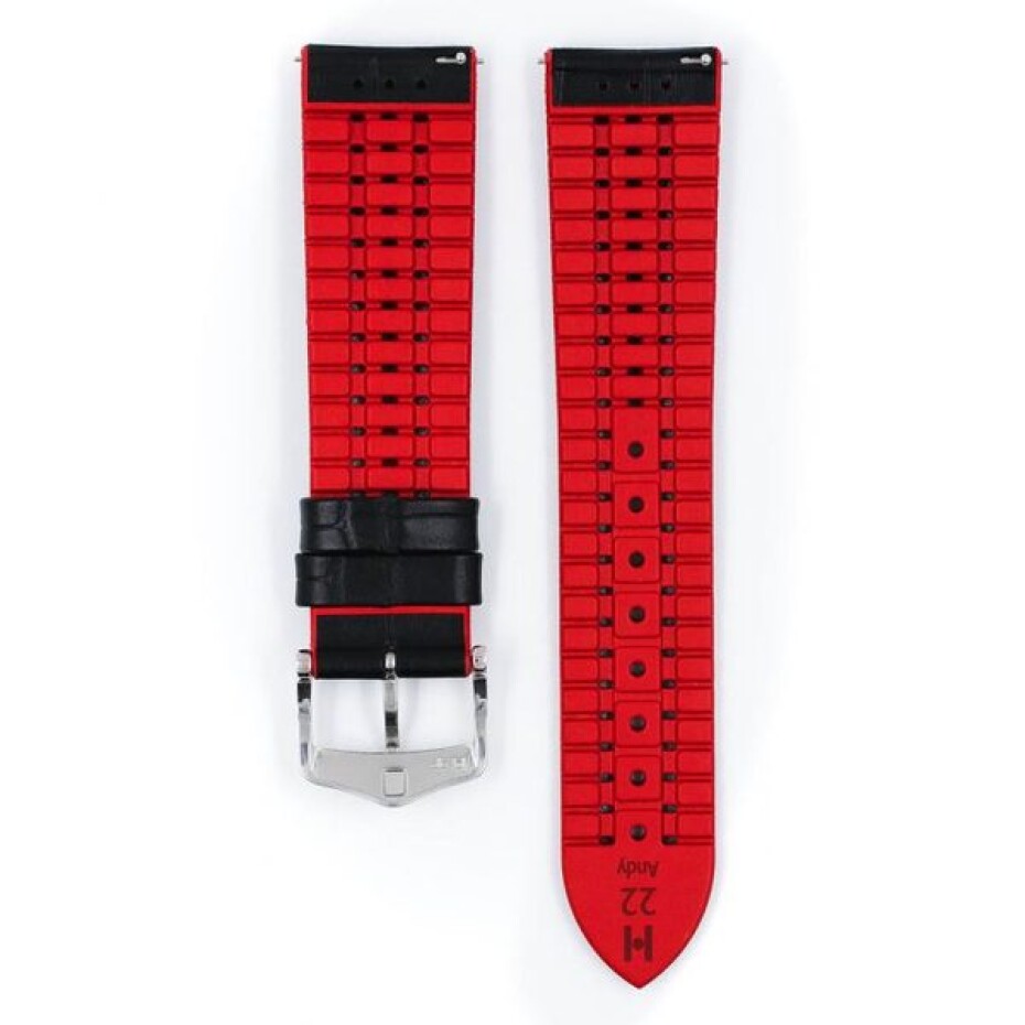 Řemínek Hirsch Andy - černo-červený - 22 mm - L – Standardní délka (doporučujeme) - 20 mm - Stříbrná - main (2)