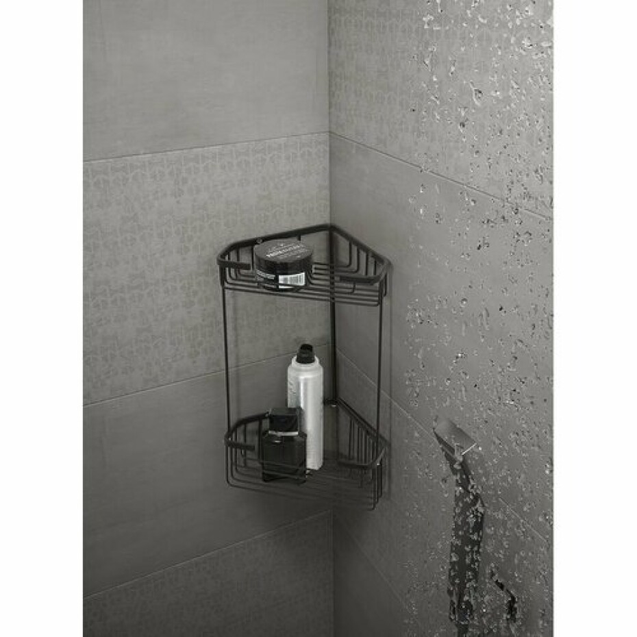 GEDY 2482-14 Smart dvoupatrová rohová police 20 x 32,5 x 15,1 cm, černá mat - main (1)