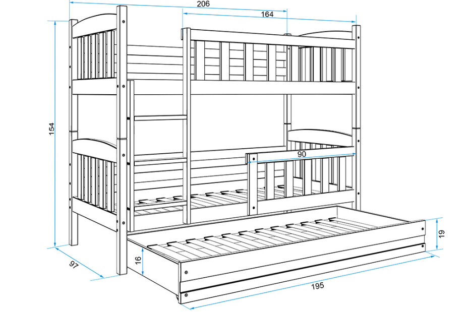BMS Dětská patrová postel KUBUŠ 3 s přistýlkou ​​| bílá 90 x 200 cm Barva: bílá / zelená, Rozměr: 200 x 90 cm - main (6)
