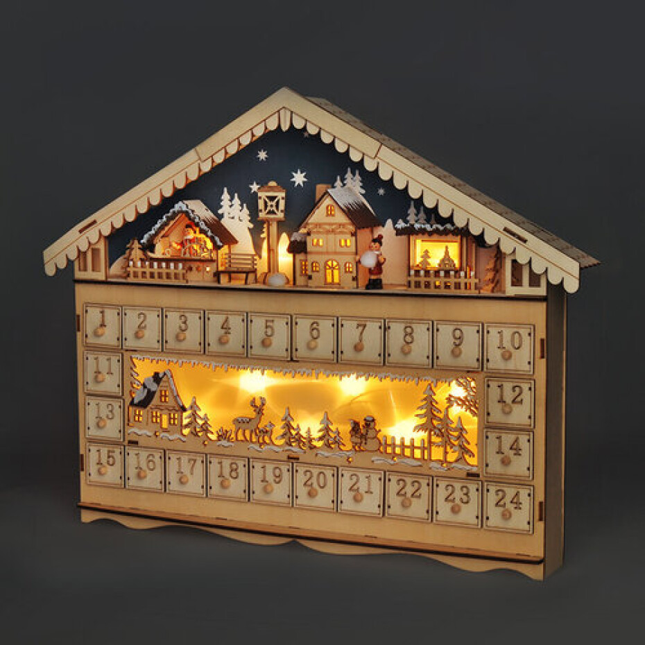 Solight LED adventní kalendář  horská chata, 10x LED, 50x40cm, 2x AA - main (2)