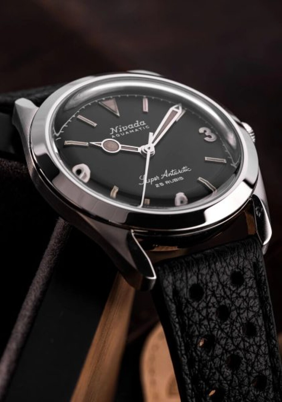 Nivada Grenchen Super Antarctic 3.6.9 Black Vintage - Black Leather White Stitching - main (10)