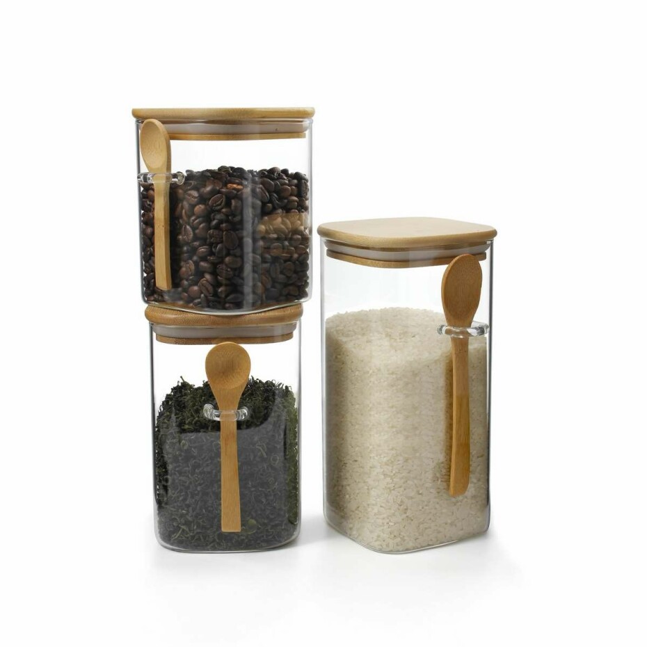 Maxxo Set skleněných dóz Bamboo s lžičkou, 3 ks - main (2)
