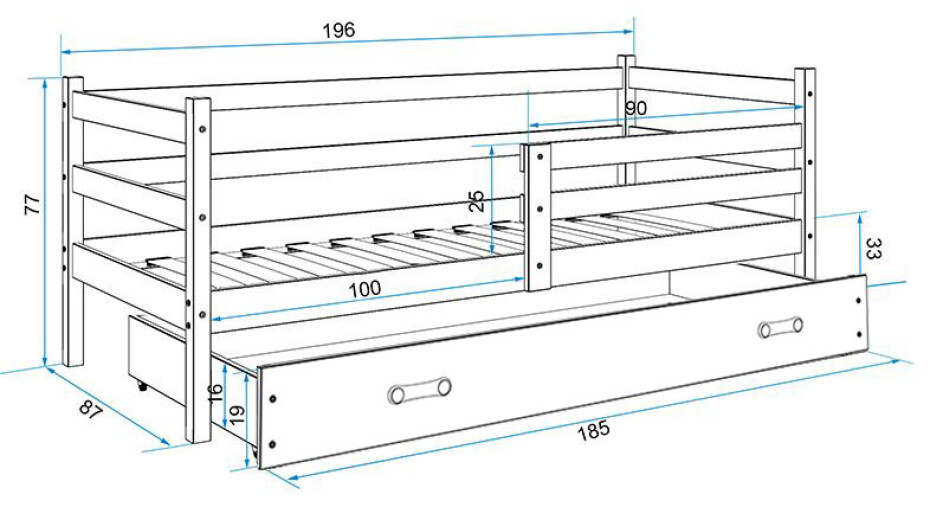 BMS Dětská jednolůžková postel ERYK | šedá 80 x 190 cm Barva: Šedá / růžová, Rozměr: 190 x 80 cm - main (10)