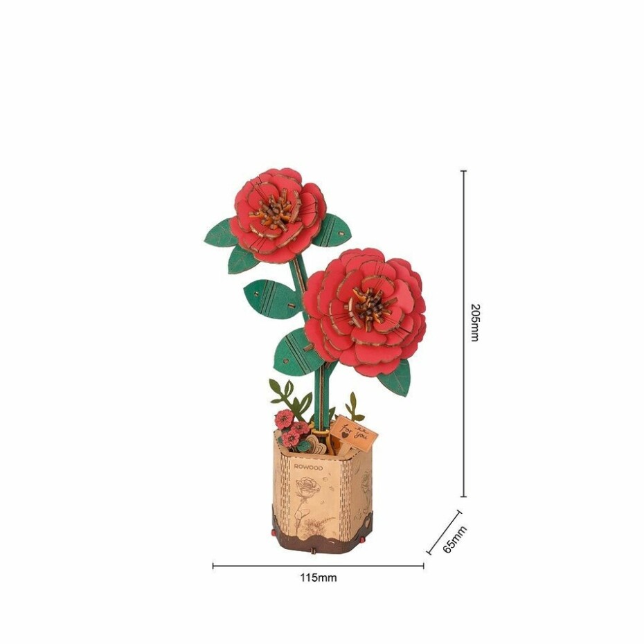 RoboTime Dřevěné 3D puzzle Červená kamélie - main (1)
