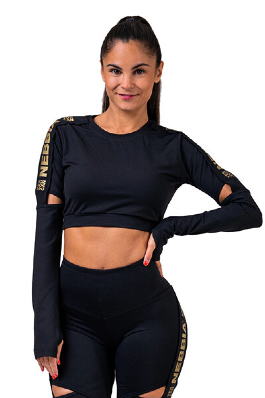 Nebbia Honey Bunny crop top s dlouhým rukávem 821 black - main (2)