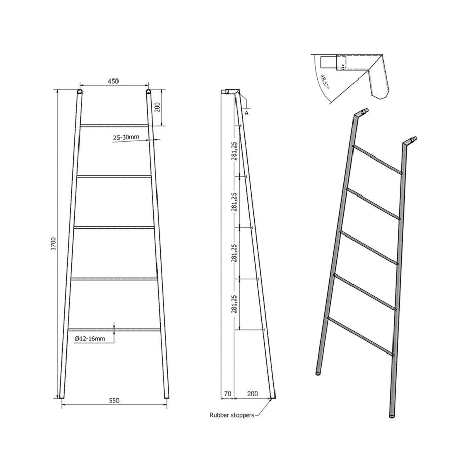 SAPHO SE104 Sega sušák ručníků 55 x 170 x 7 cm, černá mat - main (2)