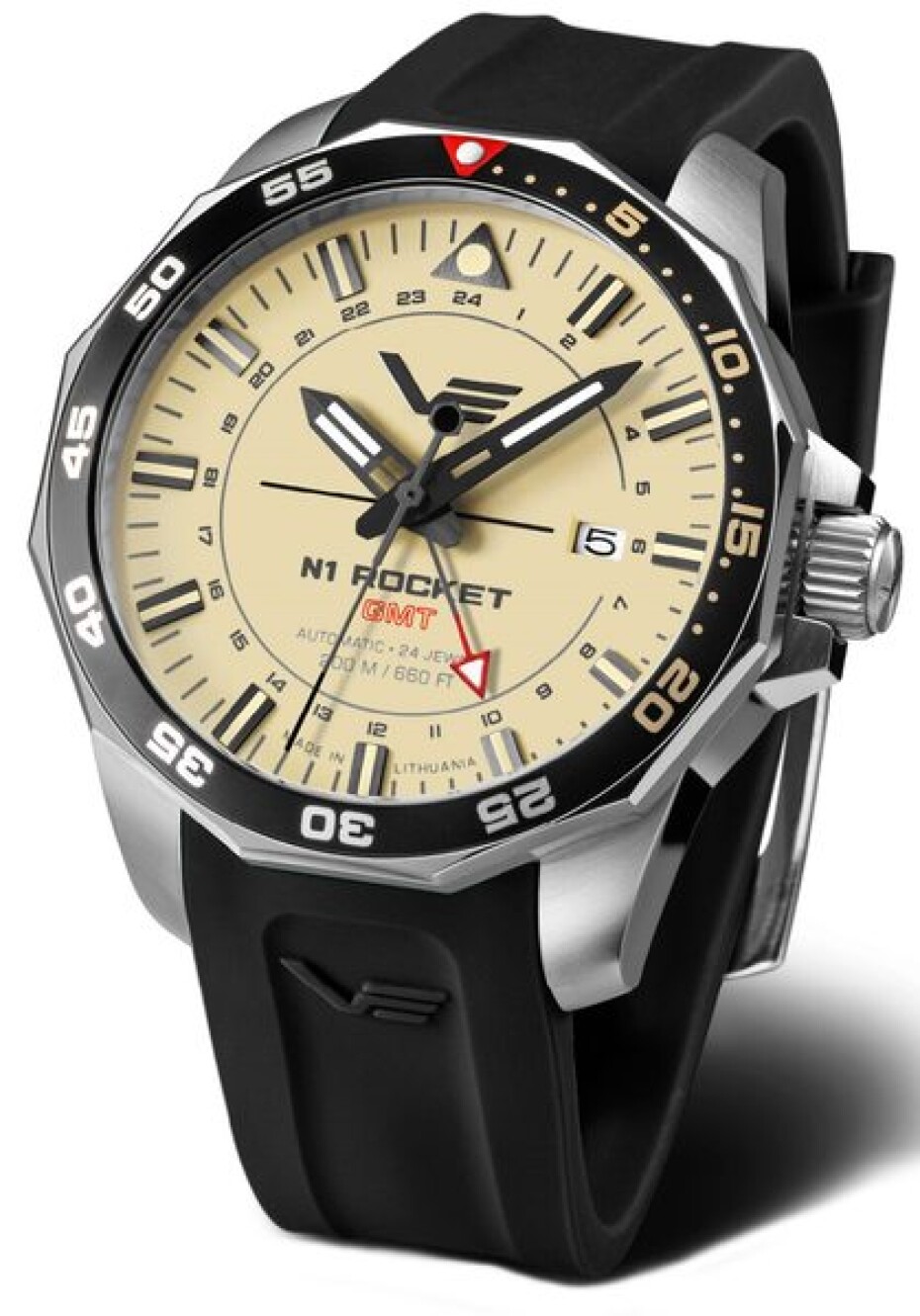 Vostok Europe N-1 Rocket Automatic GMT NH34-225A713S - Pískový-khaki silikonový řemínek - main (2)