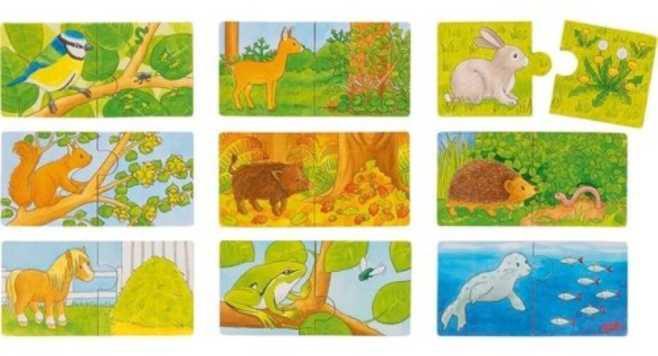 Dřevěné puzzle dvojice Zvířátka a jejich potrava 9x2 dílků - main (0)