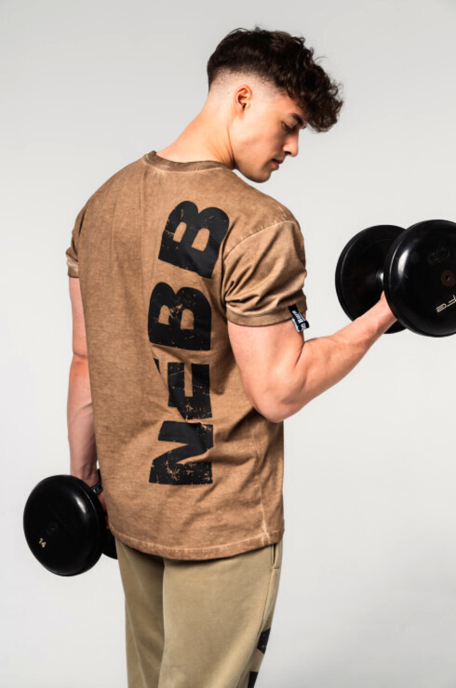 Pánské tričko Nebbia  Washed-off Cotton T-shirt MAX OUT Light Brown M - main (2)