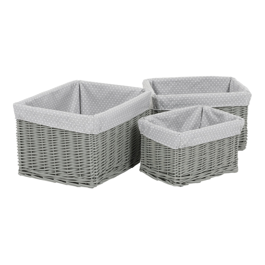 Sada proutěných regálových košů s látkou Šedý puntík, 3 ks, 3 velikosti, 48 x 25 x 39 cm - main (5)