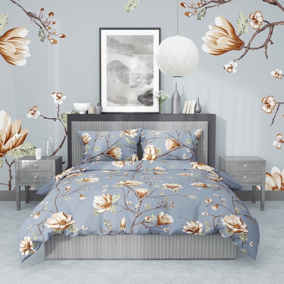 Stanex Krepové povlečení Magnolie zlatá, 140 x 220 cm, 70 x 90 cm - main (0)