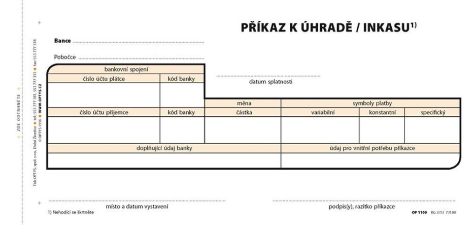 Příkaz k úhradě jednoduchý, 21 × 10 cm, 100 listů, NCR - main (0)