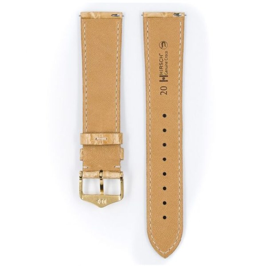 Řemínek Hirsch Genuine Croco - béžový, lesk - 18 mm - M – Střední délka - 16 mm - Zlatá - main (2)