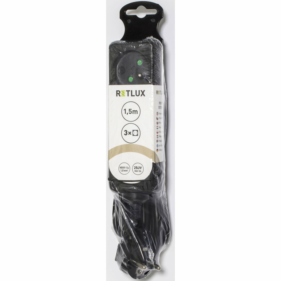 Retlux RPC 01B Prodlužovací kabel černá, 3 zásuvky, 1,5 m - main (1)