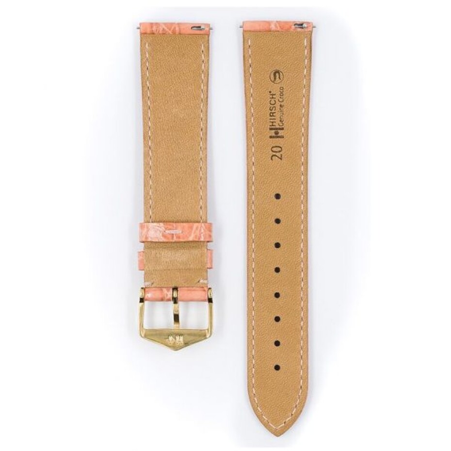 Řemínek Hirsch Genuine Croco - růžový, lesk - 20 mm - L – Standardní délka (doporučujeme) - 16 mm - Zlatá - main (2)