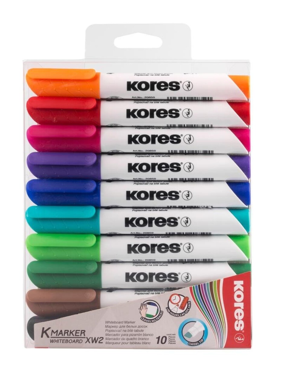 Kores popisovač K-MARKER na bílé tabule, zkosený hrot 3-5 mm, mix 10 barev - main (0)