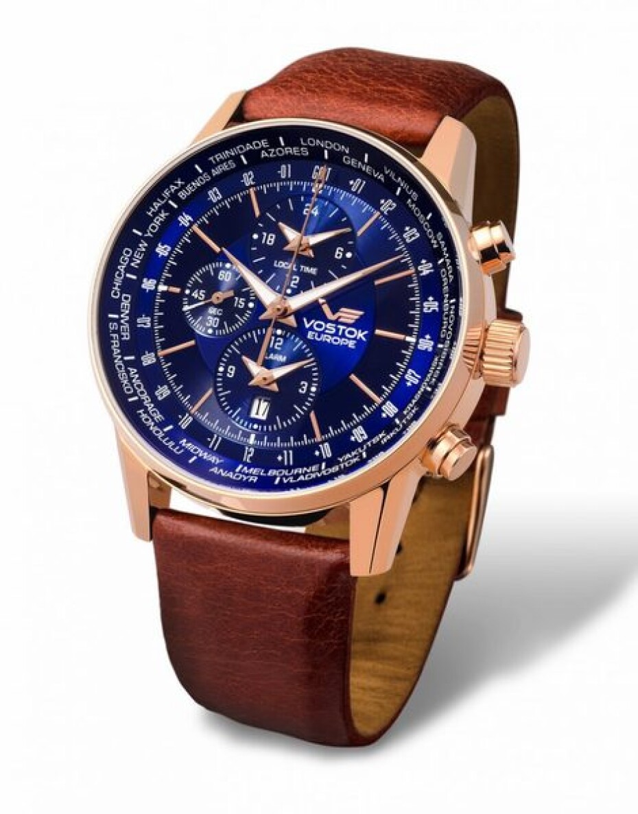 Kožený řemínek Vostok Europe Croco pro GAZ 14 Limousine YM26/56090256 - 22mm/hnědý/zlatá spona - main (2)