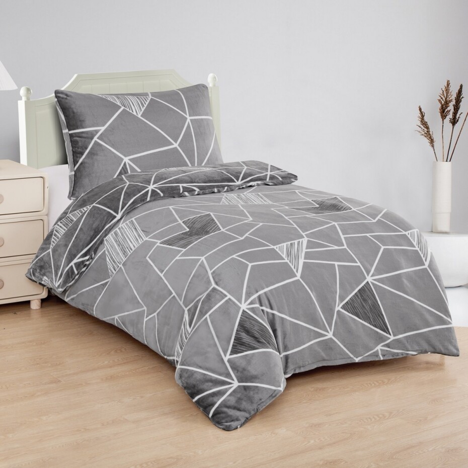 Jahu Povlečení mikroplyš Triangulo šedé, 140 x 200 cm, 70 x 90 cm - main (0)