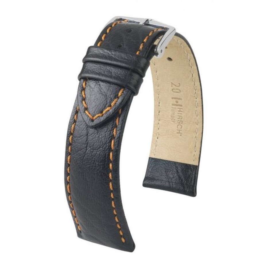 Řemínek Hirsch Jumper (NO QR) - černý, oranžové prošití - 18 mm - L – Standardní délka (doporučujeme) - 16 mm - Stříbrná - main (0)