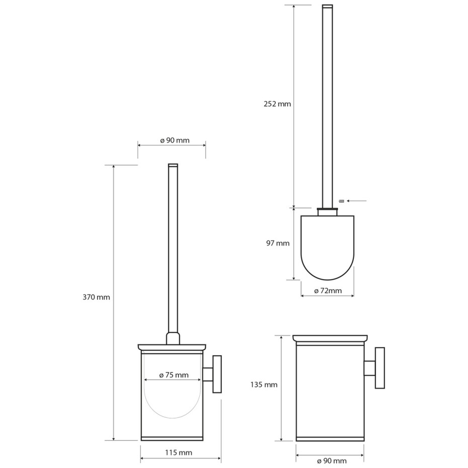 SAPHO XS305 X-Steel WC štětka, válcová malá, černý kartáč, broušený nerez  - main (1)