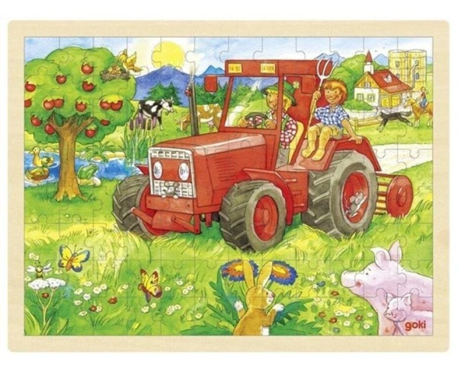 Goki Puzzle Traktor 96 dílků - dřevěné - main (0)