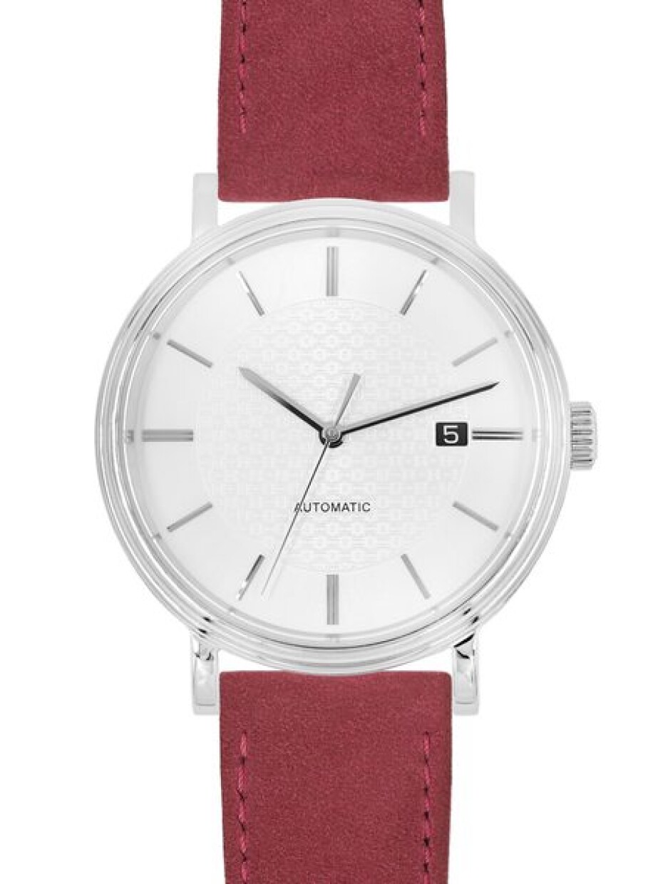 Řemínek Hirsch Osiris Nubuk - vínový - 20 mm - L – Standardní délka (doporučujeme) - 18 mm - Stříbrná - main (3)