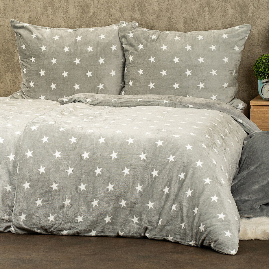 4Home Povlečení mikroflanel Stars grey, 140 x 200 cm, 70 x 90 cm - main (1)