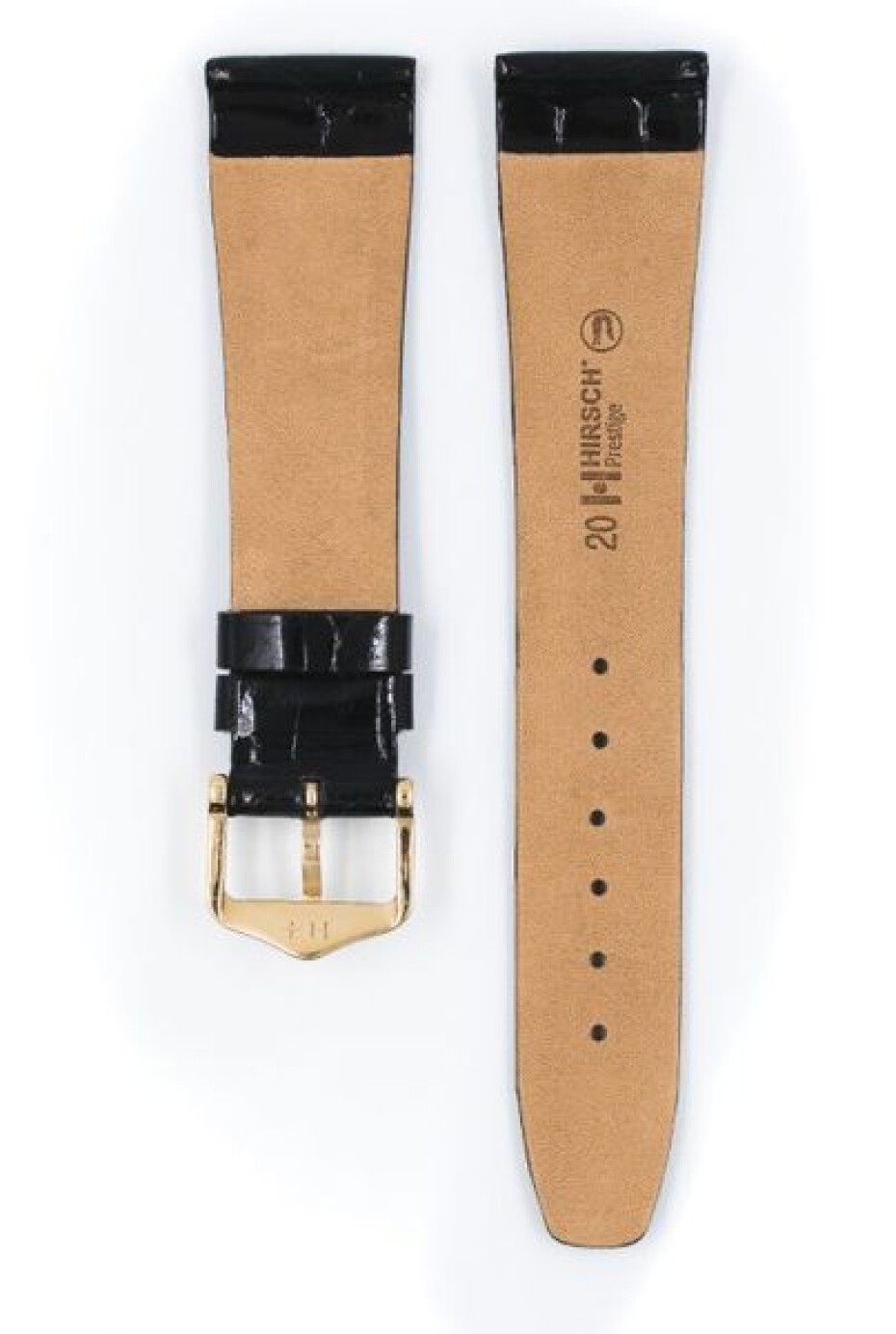 Řemínek Hirsch Prestige Alligator - černý, lesk - 19 mm - L – Standardní délka (doporučujeme) - 14 mm - Stříbrná - main (2)