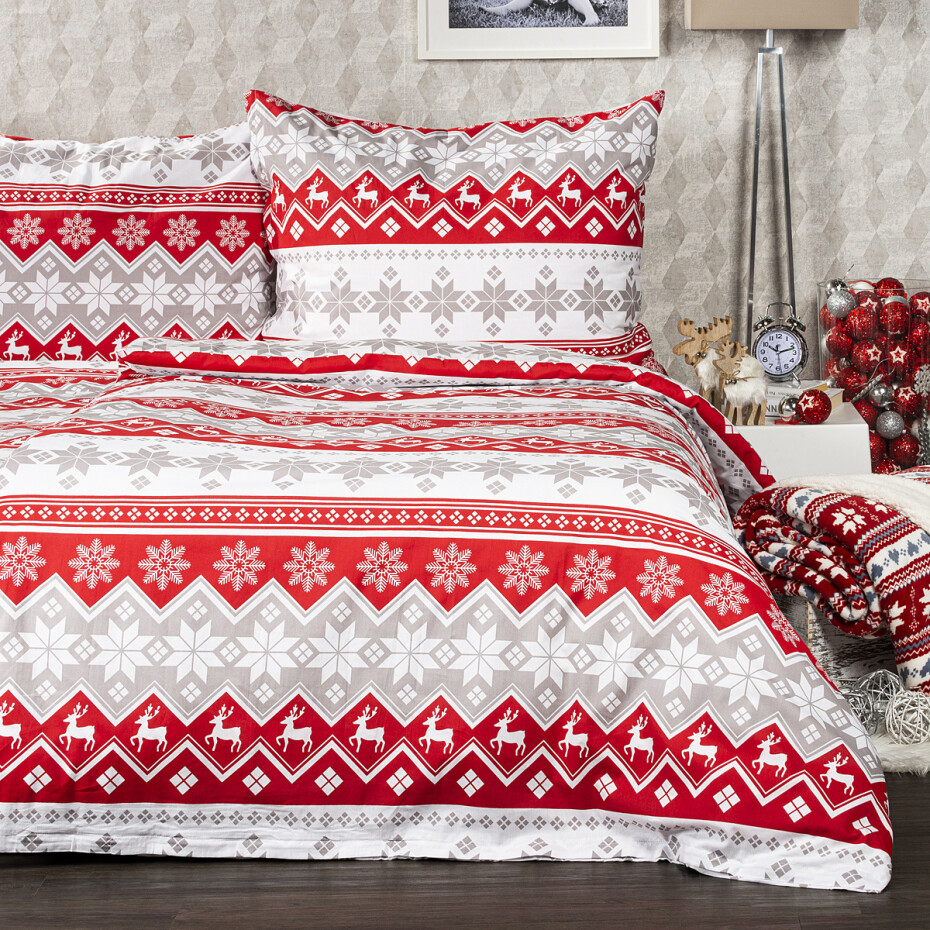 4Home Vánoční flanelové povlečení Red nordic, 140 x 220 cm, 70 x 90 cm - main (1)