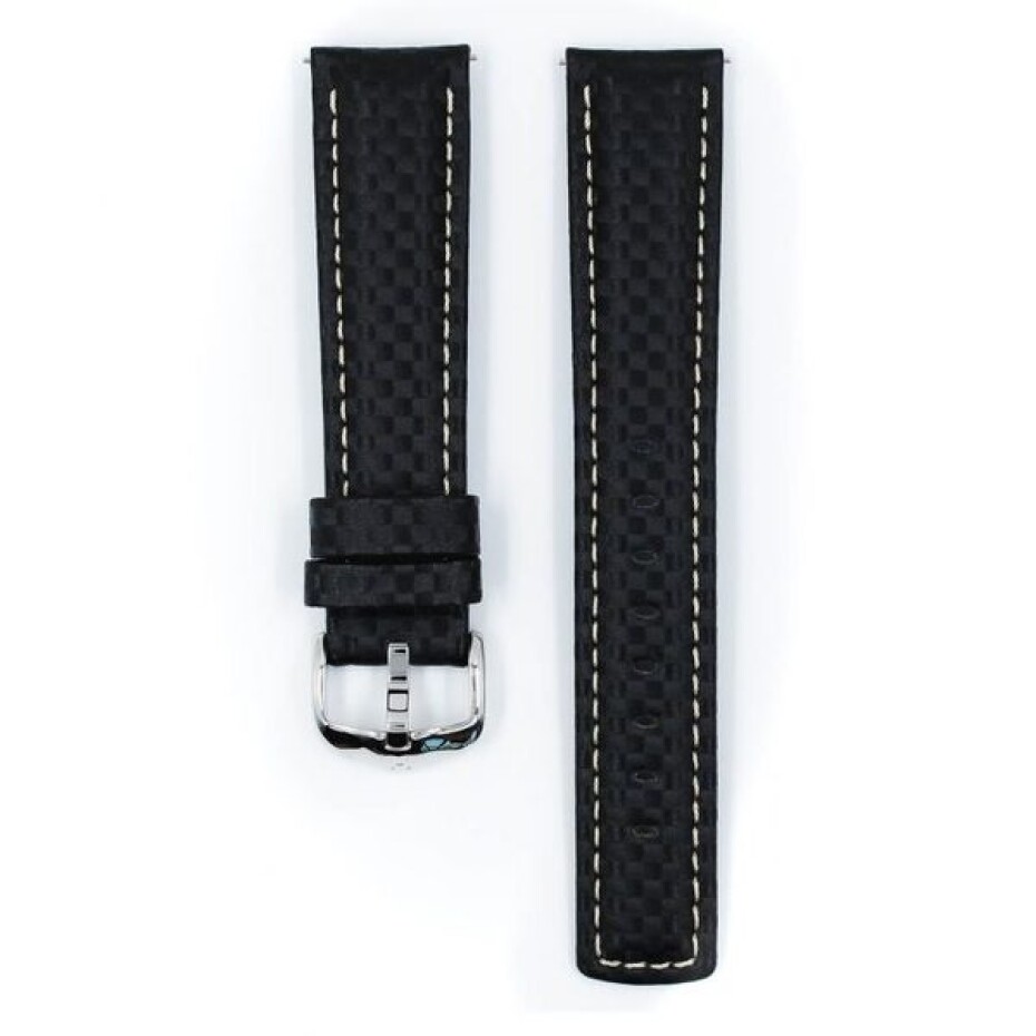 Řemínek Hirsch Carbon - černý - 22 mm - L – Standardní délka (doporučujeme) - 20 mm - Stříbrná - main (1)