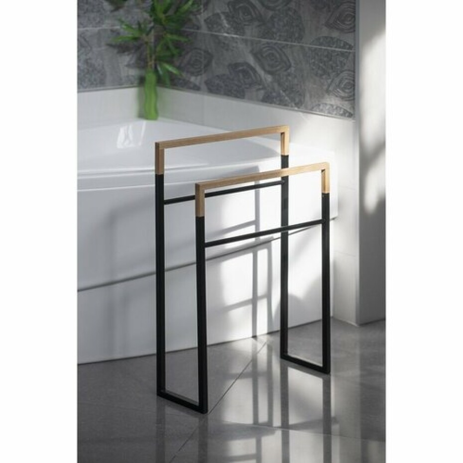 SAPHO Ska308 Ska stojan na ručníky 55 x 80 x 20 cm, černá mat/dub - main (2)