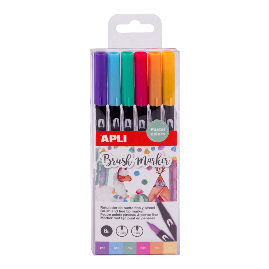 APLI štětcové fixy BRUSH DUO - sada, 6 ks, mix pastelových barev - main (0)