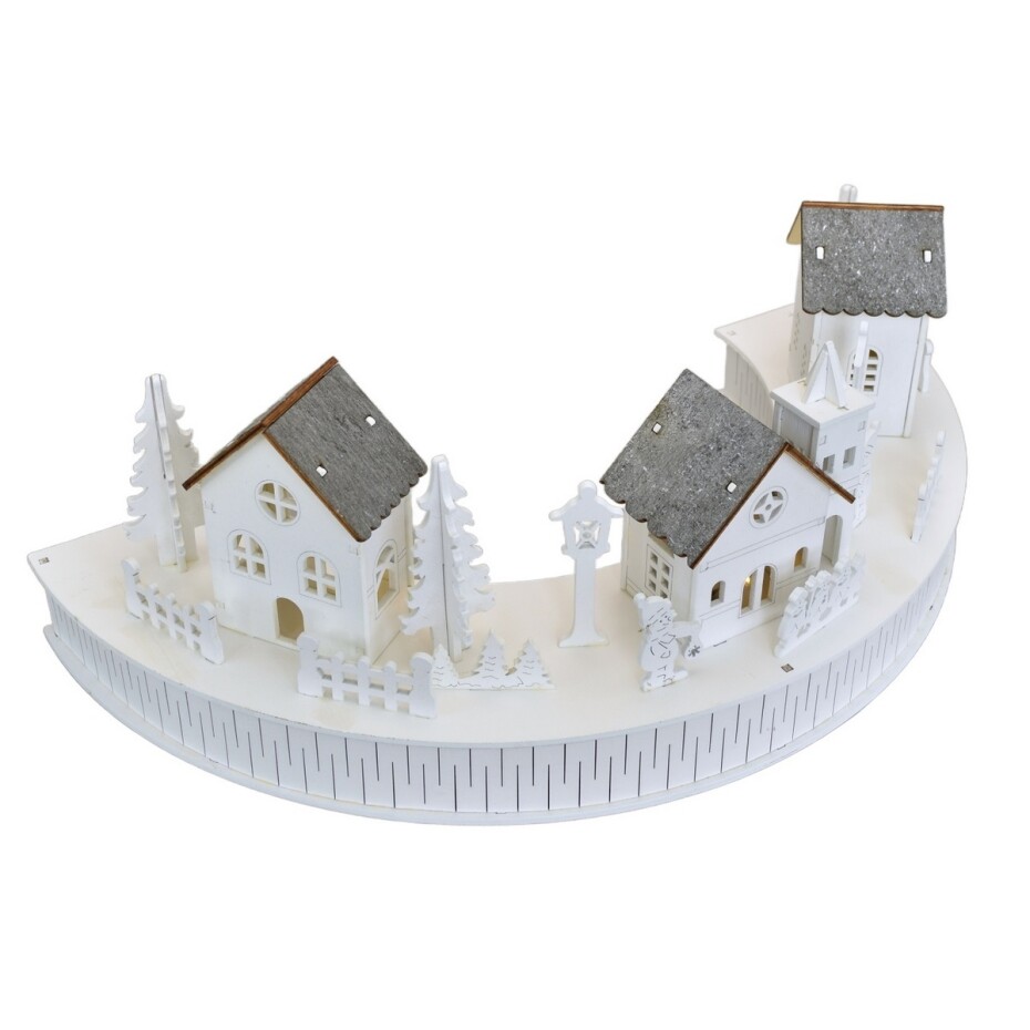 Dřevěná svítící LED dekorace Vesnička s kostelíkem, 40 x 14 x 20 cm, půlkruh - main (8)