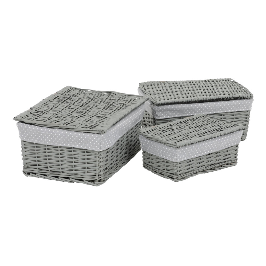 Sada proutěných košů s víkem Šedý puntík, 3 ks, 3 velikosti, 49 x 22 x 35 cm - main (5)