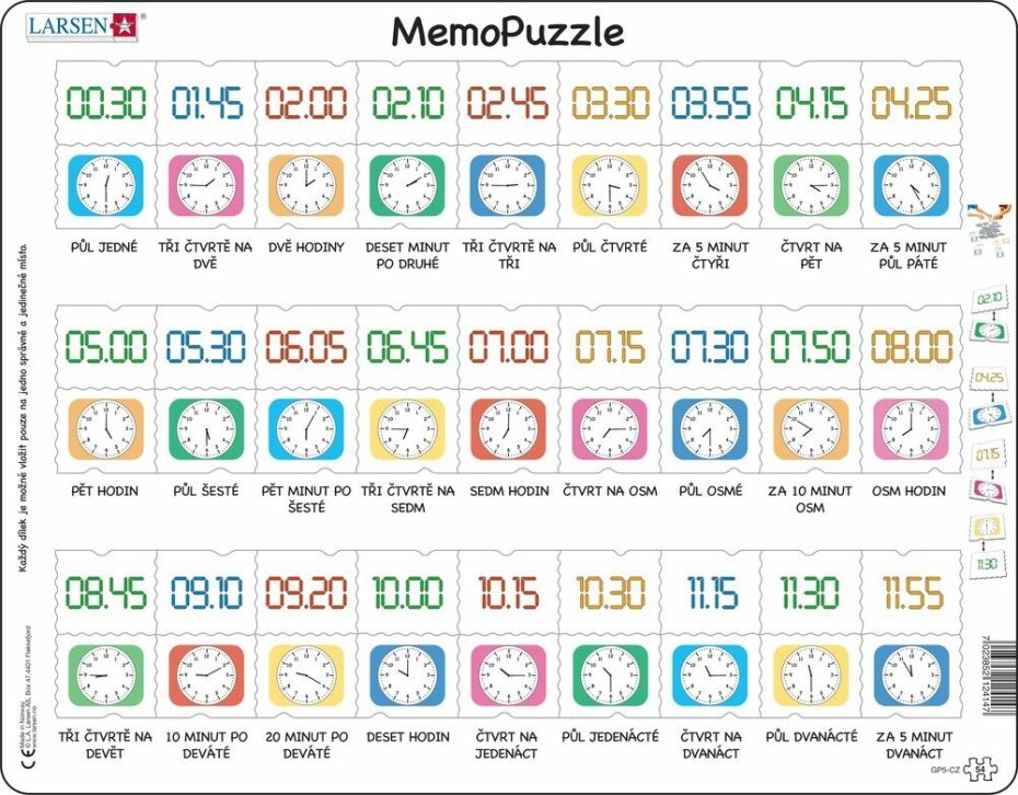 Puzzle MAXI - Memo čas slovy, digitálně, ciferník/54 dílků - Larsen - main (0)