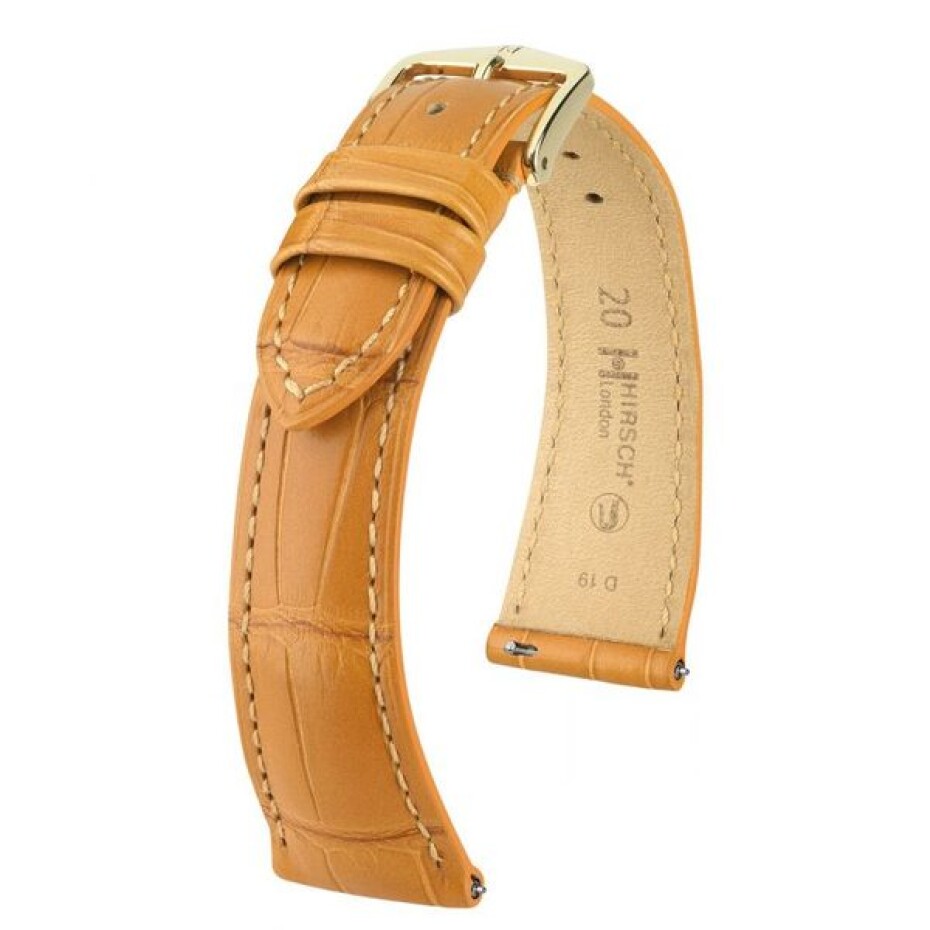 Řemínek Hirsch London Alligator - medový, mat - 20 mm - M – Střední délka - 16 mm - Zlatá - main (0)
