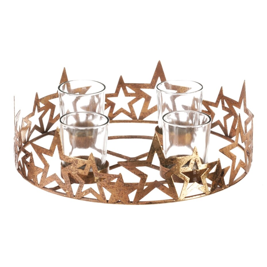 Adventní svícen Hvězdy, zlatá, kov, pr. 25 cm - main (0)