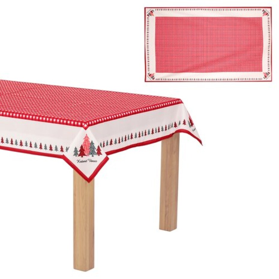 Ubrus s vánočním motivem - stromky a červený střed, 130x220 cm,100 % polyester., 130 х 220 cm - main (0)