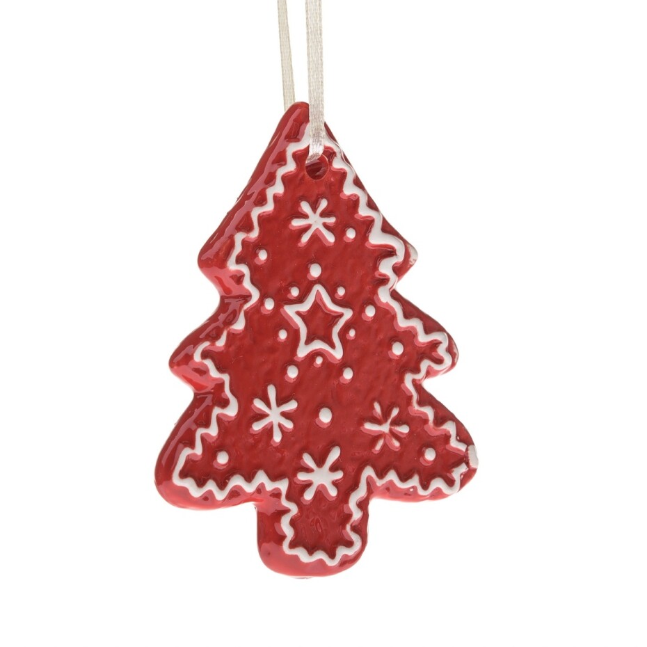 Keramická závěsná dekorace Stromek, 9 x 8,7 x 1 cm, červený perník - main (0)