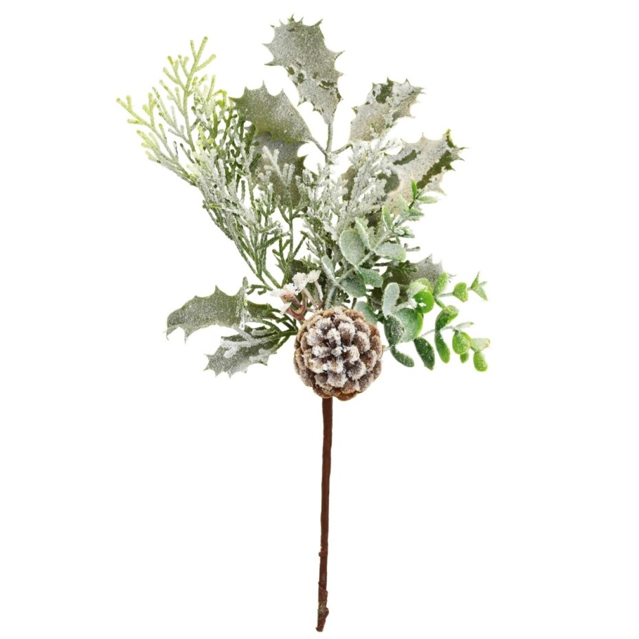 Zimní větev s jinovatkou a šiškou, 35 cm - main (0)