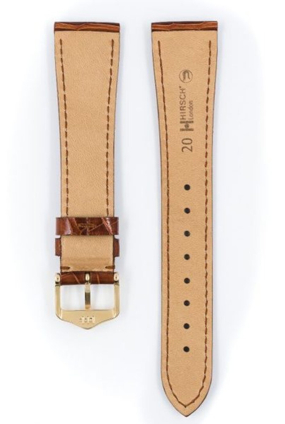 Řemínek Hirsch London Alligator - zlatohnědý, lesk - 19 mm - L – Standardní délka (doporučujeme) - 14 mm - Zlatá - main (2)