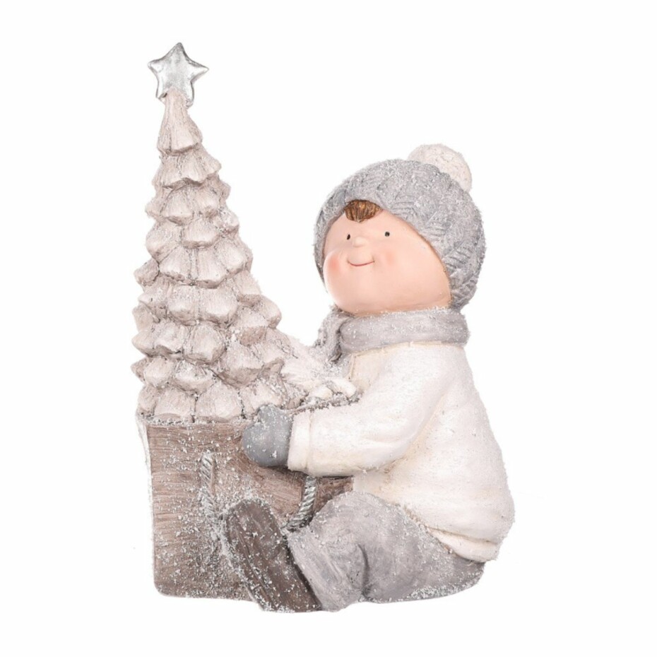 Vánoční dekorace Chlapeček u stromku s LED osvětlením, MgO keramika, 39 cm - main (0)