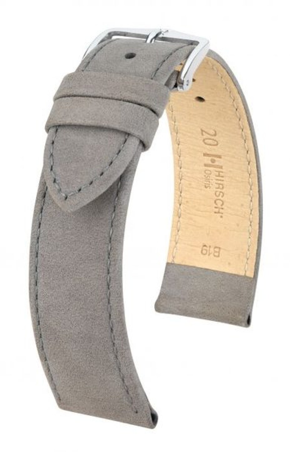 Řemínek Hirsch Osiris Nubuk - šedý - 19 mm - L – Standardní délka (doporučujeme) - 18 mm - Stříbrná - main (0)