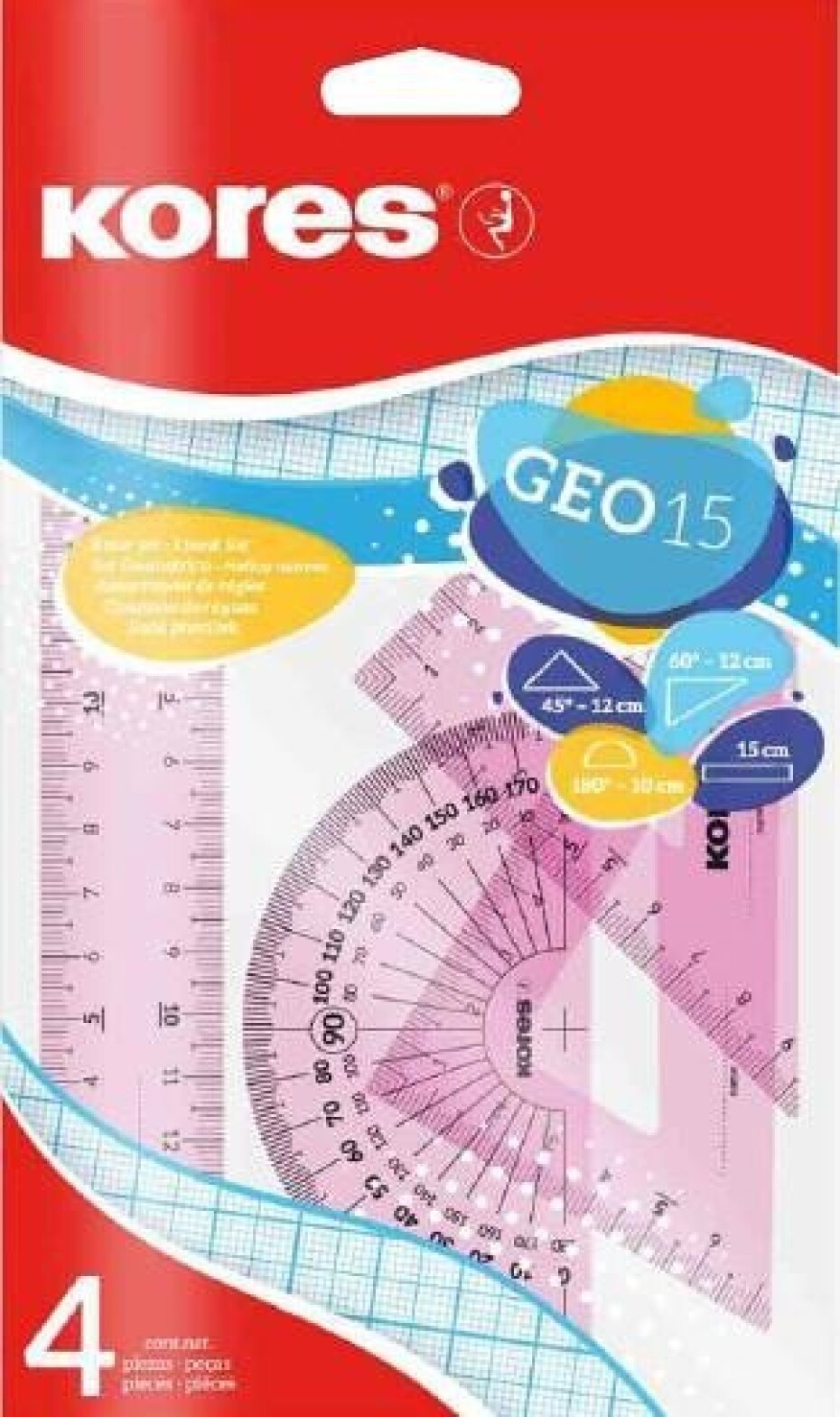 Sada na geometrii GEO set 15cm, set plastových pravítek, 4 ks v polybagu - main (0)