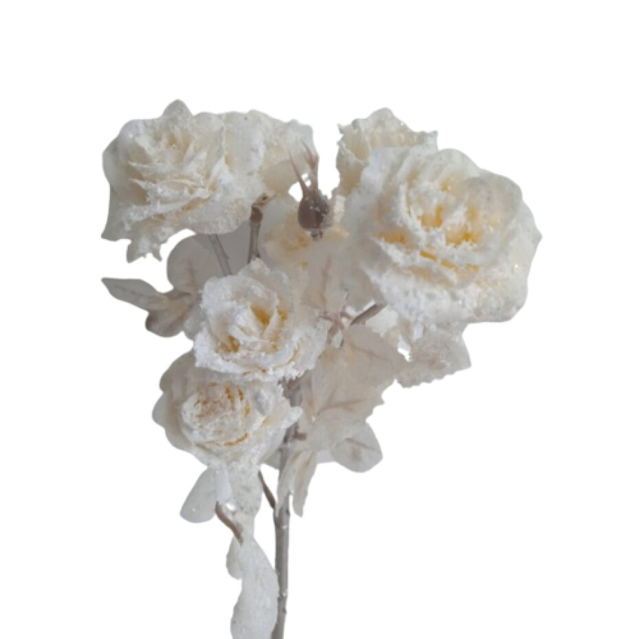Umělá větvička Růže s glitrem krémová, 39 cm - main (1)