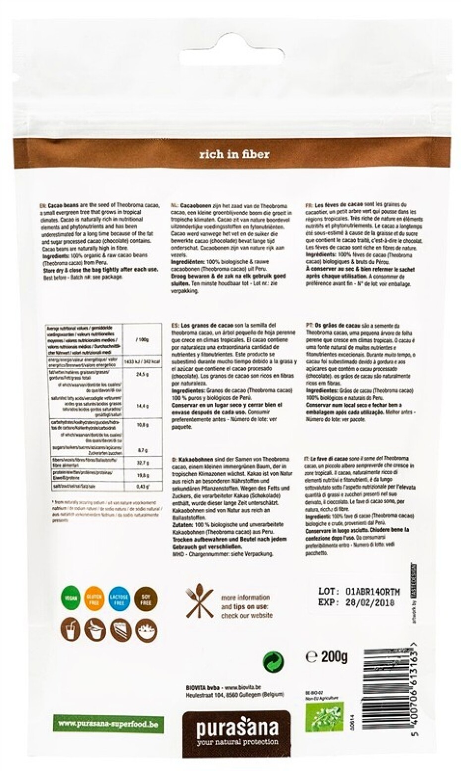 Purasana Cacao Beans BIO 200 g - main (1)